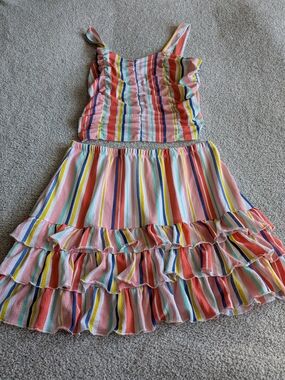 Multicolor Stripe Ruffle Tank & Tiered Skirt Set